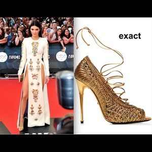 Gold Tom Ford peep-toe pumps and lace-up closure